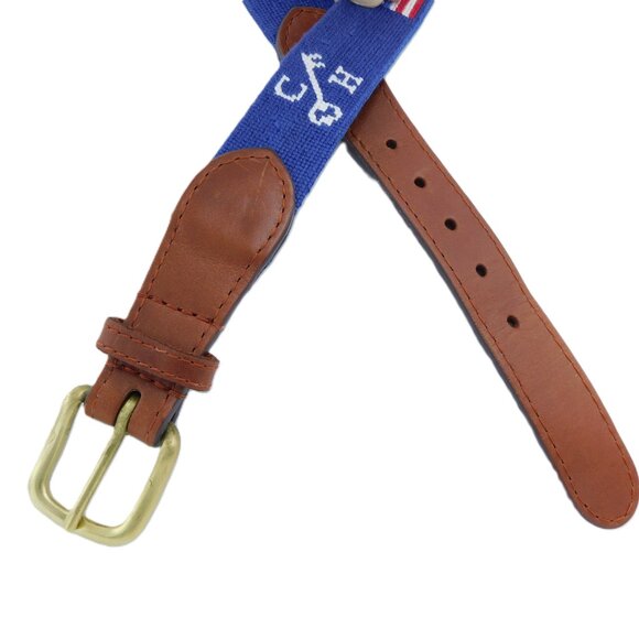 Smathers & Branson US Flag & CH Key Logo Needlepoint Belt | Blue | EUC | 36 - Picture 4 of 9